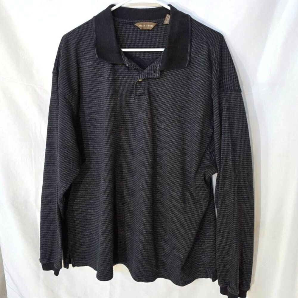 Taylor & Henry Long Sleeve Polo Shirt Black Patterned Men's Size L